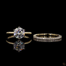 Load image into Gallery viewer, The Rosalie Bridal Set | 2ct Round Lab Diamond | 6-Prong Solitaire + Pavé Eternity Band | 14k Yellow Gold