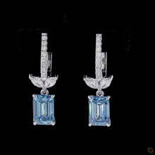 Load image into Gallery viewer, Blue Emerald & Marquise Lab Diamond Drop Earrings in 14k Gold