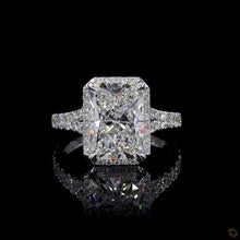 Load image into Gallery viewer, The Duchess Ring | 3ct Radiant Cut Lab Diamond | Diamond Halo | Split Pavé Band | 14k White Gold