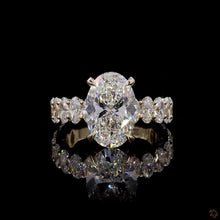 Load image into Gallery viewer, The Celina Ring | 3ct Oval Lab Diamond | Hidden Halo | Oval Accent Band | 14k Yellow Gold