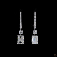 Load image into Gallery viewer, Emerald & Round Lab Diamond Drop Earrings — Pavé in 14k Gold