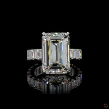 Load image into Gallery viewer, The Sovereign Ring | 5ct Emerald Cut Lab Diamond | Hidden Halo | Emerald Eternity Band | 14k White Gold