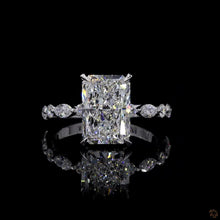 Load image into Gallery viewer, The Odette Ring | 3.70ct Radiant Lab Diamond | Hidden Halo | Marquise & Round Band | 14k White Gold