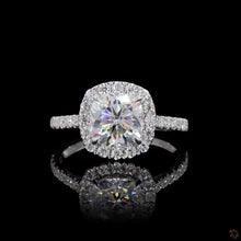 Load image into Gallery viewer, The Cordelia Ring | 2ct Cushion Cut Lab Diamond | Halo | Pavé Band | 14k White Gold