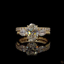 Load image into Gallery viewer, The Juliet Bridal Set | 2ct Oval Lab Diamond | Pear Side Stones | Pavé Band | 14k Yellow Gold