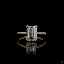 Load image into Gallery viewer, The Isolde Ring | 3.00ct Emerald Cut Lab Diamond | Cathedral Hidden Halo | 14k Yellow Gold
