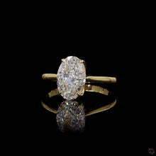 Load image into Gallery viewer, The Fleur Ring | 2ct Elongated Oval Lab Diamond | Floral Basket Solitaire | Plain Band | 14k Yellow Gold