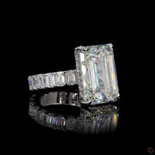 Load image into Gallery viewer, The Sovereign Ring | 5ct Emerald Cut Lab Diamond | Hidden Halo | Emerald Eternity Band | 14k White Gold