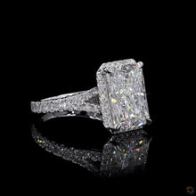 Load image into Gallery viewer, The Duchess Ring | 3ct Radiant Cut Lab Diamond | Diamond Halo | Split Pavé Band | 14k White Gold