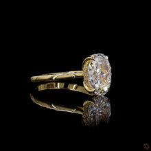 Load image into Gallery viewer, The Fleur Ring | 2ct Elongated Oval Lab Diamond | Floral Basket Solitaire | Plain Band | 14k Yellow Gold