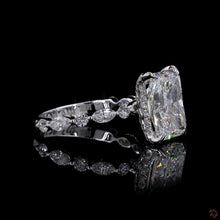 Load image into Gallery viewer, The Odette Ring | 3.70ct Radiant Lab Diamond | Hidden Halo | Marquise & Round Band | 14k White Gold
