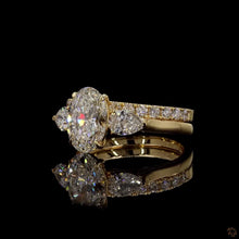 Load image into Gallery viewer, The Juliet Bridal Set | 2ct Oval Lab Diamond | Pear Side Stones | Pavé Band | 14k Yellow Gold