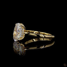 Load image into Gallery viewer, The Fleur Ring | 2ct Elongated Oval Lab Diamond | Floral Basket Solitaire | Plain Band | 14k Yellow Gold