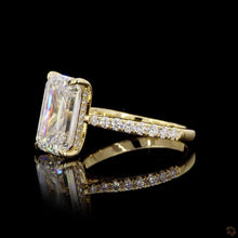 Load image into Gallery viewer, The Francesca Ring | 3ct Emerald Cut Lab Diamond | Pavé Band | Hidden Halo | 14k Gold