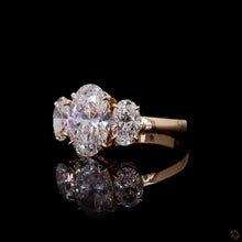 Load image into Gallery viewer, The Theodora Ring | 3ct Oval Cut Lab Diamond | Three-Stone | Oval Side Stones | 14k Gold