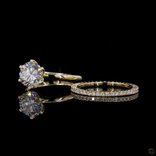 Load image into Gallery viewer, The Rosalie Bridal Set | 2ct Round Lab Diamond | 6-Prong Solitaire + Pavé Eternity Band | 14k Yellow Gold