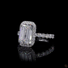 Load image into Gallery viewer, The Seraphina Ring | 2.50ct Elongated Emerald Cut Lab Diamond | Diamond Halo | Pavé Band | 14k White Gold