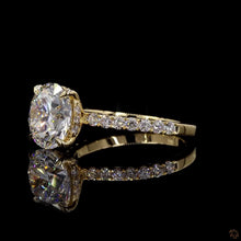 Load image into Gallery viewer, The Ophelia Ring | 3ct Round Brilliant Lab Diamond | Hidden Halo | Pavé Band | 14k Gold