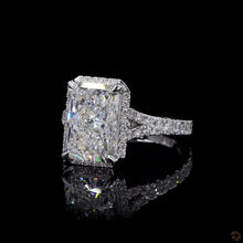 Load image into Gallery viewer, The Duchess Ring | 3ct Radiant Cut Lab Diamond | Diamond Halo | Split Pavé Band | 14k White Gold