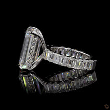 Load image into Gallery viewer, The Sovereign Ring | 5ct Emerald Cut Lab Diamond | Hidden Halo | Emerald Eternity Band | 14k White Gold