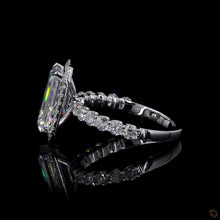 Load image into Gallery viewer, The Seraphina Ring | 2.50ct Elongated Emerald Cut Lab Diamond | Diamond Halo | Pavé Band | 14k White Gold