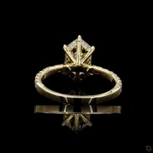Load image into Gallery viewer, The Cassiel Ring | 2.5ct Hexagonal Step Cut Lab Diamond | Hidden Halo | Pavé Band | 14k Yellow Gold
