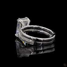 Load image into Gallery viewer, The Violette Bridal Set | 3ct Radiant Cut Lab Diamond | Claw Prong Solitaire | Engraved Pavé Bands | 14k White Gold