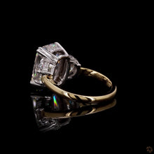 Load image into Gallery viewer, The Lucienne Ring | 3ct Elongated Cushion Cut Lab Diamond | Half Moon Accents | 14k Gold