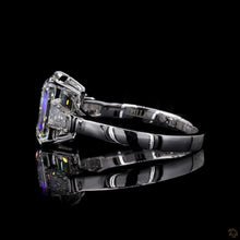 Load image into Gallery viewer, The Rosamund Ring | 3ct Emerald Cut Lab Diamond | Tapered Baguette Three-Stone | 14k White Gold