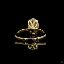 Load image into Gallery viewer, The Fleur Ring | 2ct Elongated Oval Lab Diamond | Floral Basket Solitaire | Plain Band | 14k Yellow Gold