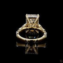 Load image into Gallery viewer, The Aurora Ring | 5ct Radiant Cut Lab Diamond | Twisted Pavé Band | Hidden Halo | 14k Gold