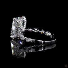 Load image into Gallery viewer, The Odette Ring | 3.70ct Radiant Lab Diamond | Hidden Halo | Marquise & Round Band | 14k White Gold
