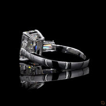 Load image into Gallery viewer, The Rosamund Ring | 3ct Emerald Cut Lab Diamond | Tapered Baguette Three-Stone | 14k White Gold