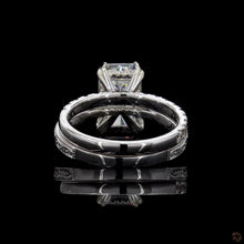 Load image into Gallery viewer, The Violette Bridal Set | 3ct Radiant Cut Lab Diamond | Claw Prong Solitaire | Engraved Pavé Bands | 14k White Gold