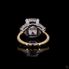 Load image into Gallery viewer, The Lucienne Ring | 3ct Elongated Cushion Cut Lab Diamond | Half Moon Accents | 14k Gold