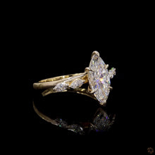 Load image into Gallery viewer, The Aveline marquise lab diamond ring, angled view of marquise accents