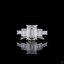 Load image into Gallery viewer, The Cosima 3ct emerald cut lab diamond ring with baguette side stones in 14k white gold, front view