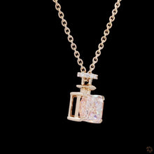 Load image into Gallery viewer, Pink radiant lab diamond pendant in 14k rose gold with pave bail