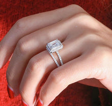 Load image into Gallery viewer, Moissanite 3.00ct Emerald Halo with a 14k Gold Pave Setting