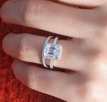 Load image into Gallery viewer, Moissanite 3.00ct Emerald Halo with a 14k Gold Pave Setting