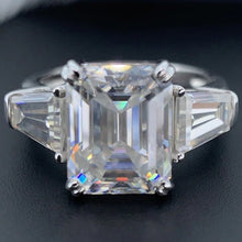 Load image into Gallery viewer, Moissanite 5.20ctw Emerald Cut with Trapezoid Accent Engagement Ring in 14k White Gold