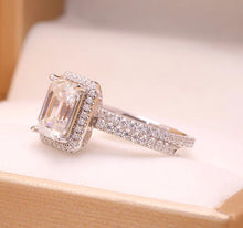 Load image into Gallery viewer, Moissanite 3.00ct Emerald Halo with a 14k Gold Pave Setting