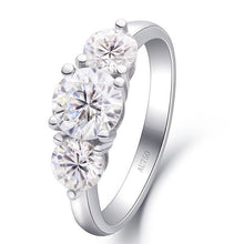 Load image into Gallery viewer, Moissanite Round Cut 3 Stone Solitaire Ring w/ Platinum Plated Sterling Silver