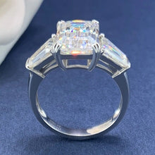 Load image into Gallery viewer, Moissanite 5.20ctw Emerald Cut with Trapezoid Accent Engagement Ring in 14k White Gold