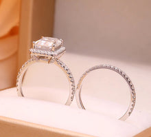 Load image into Gallery viewer, Moissanite 3.00ct Emerald Halo with a 14k Gold Pave Setting