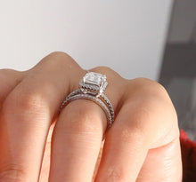 Load image into Gallery viewer, Moissanite 3.00ct Emerald Halo with a 14k Gold Pave Setting