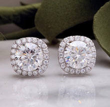 Load image into Gallery viewer, Moissanite 2.00ctw Round Halo Earrings in Sterling Silver