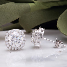 Load image into Gallery viewer, Moissanite 2.00ctw Round Halo Earrings in Sterling Silver