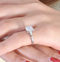 Load image into Gallery viewer, Moissanite 2.0ct Asscher Engagement Ring 2.0ct with Baguette Accents in 14k Gold