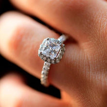 Load image into Gallery viewer, Moissanite Princess Cut Halo Ring Set in 14k Gold